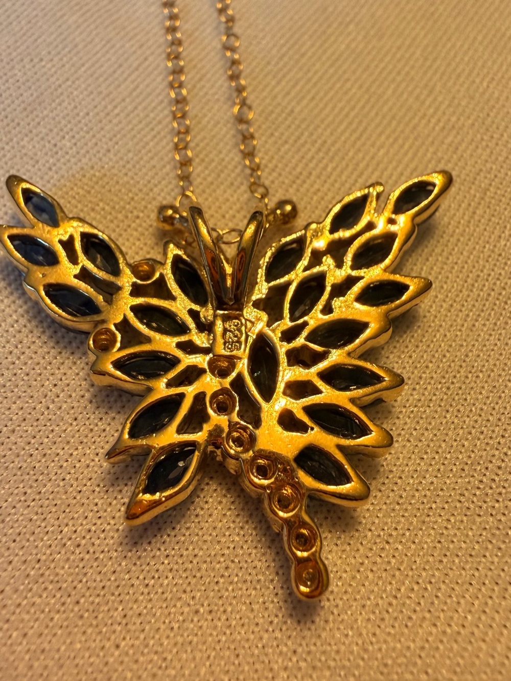 Natural Sapphire Butterfly Pendant 18K Yellow Gold Plated 925 Sterling Silver - Picture 6 of 9